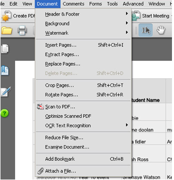 document acrobat menu