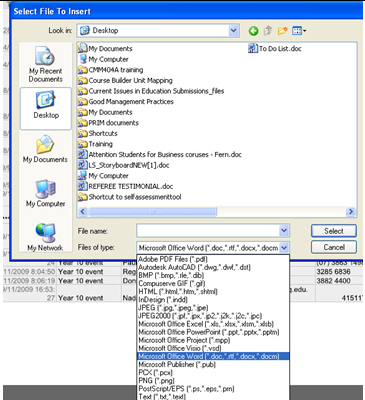 select file to insert acrobat menu