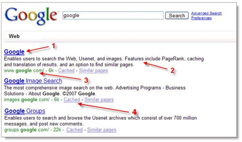 google results screen