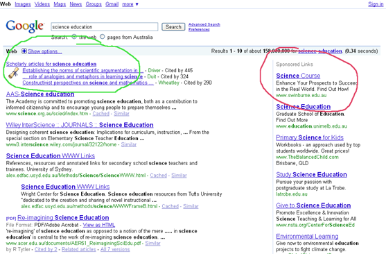 google results screen