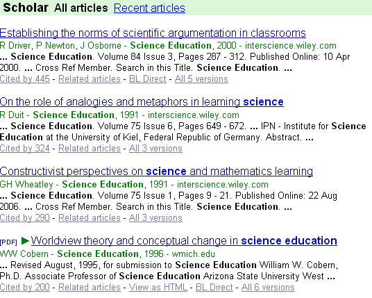 google results screen