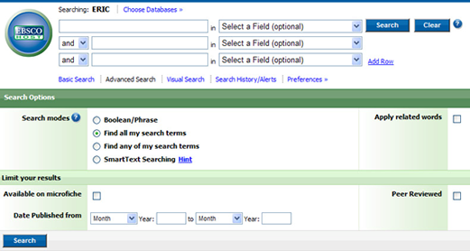 the EBSCOhost search engine