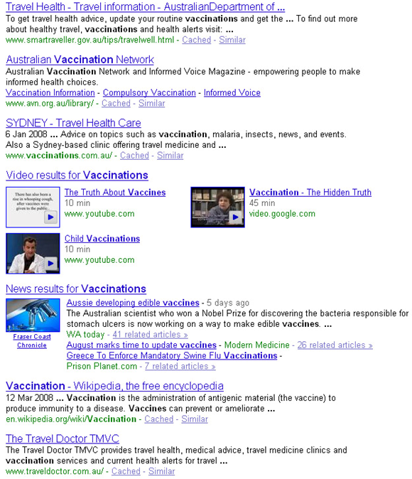 google results screen